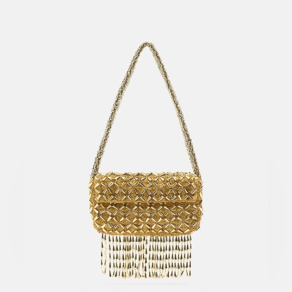 ZARA BEADED FRINGE SHOULDER BAG